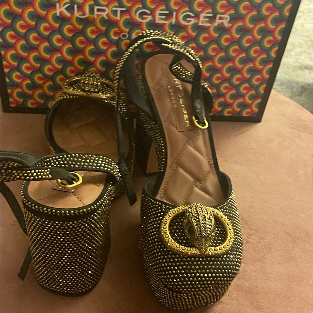 Kurt Geiger Black and Gold Embellished Heels